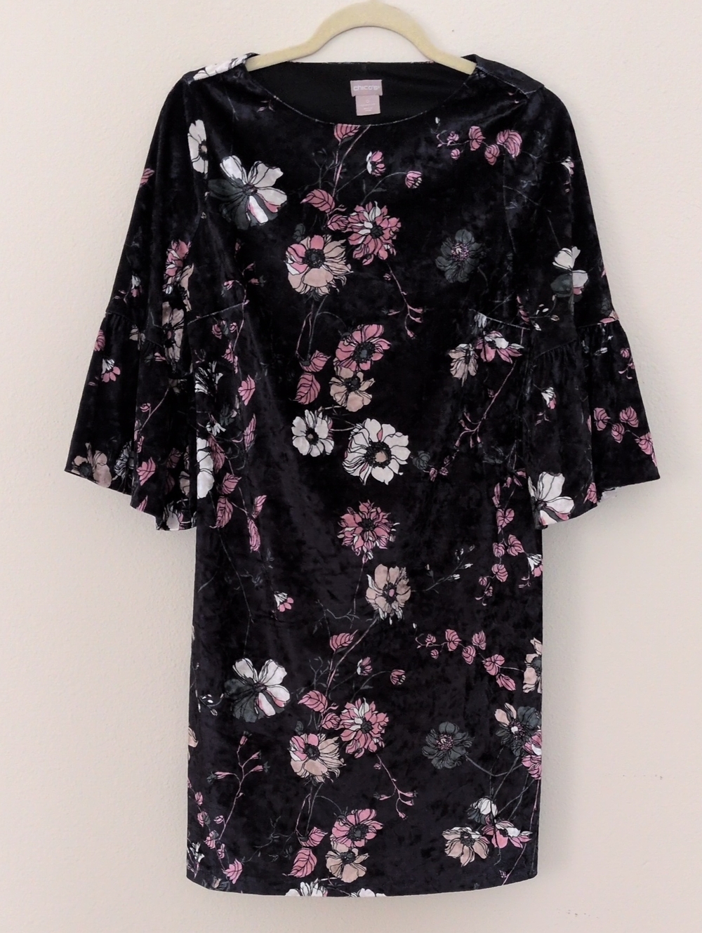 Chico's Black Floral Velvet Dress Size 4/6